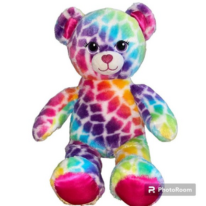 17" Build A Bear Mixed Tie-Dye Rainbow Furry Teddy‎ Bear Purple Pink Plush